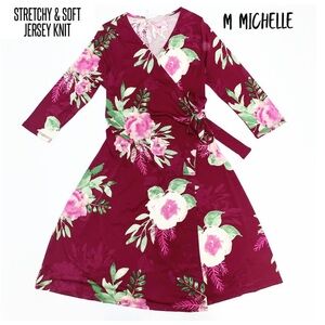 LuLaRoe Michelle Wrap Dress Burgundy Floral 2094